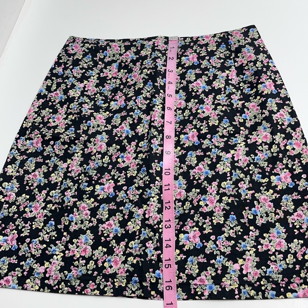 Vintage Blue skirt size 3 dark floral mini skirt black pink blue green yellow - Picture 3 of 12